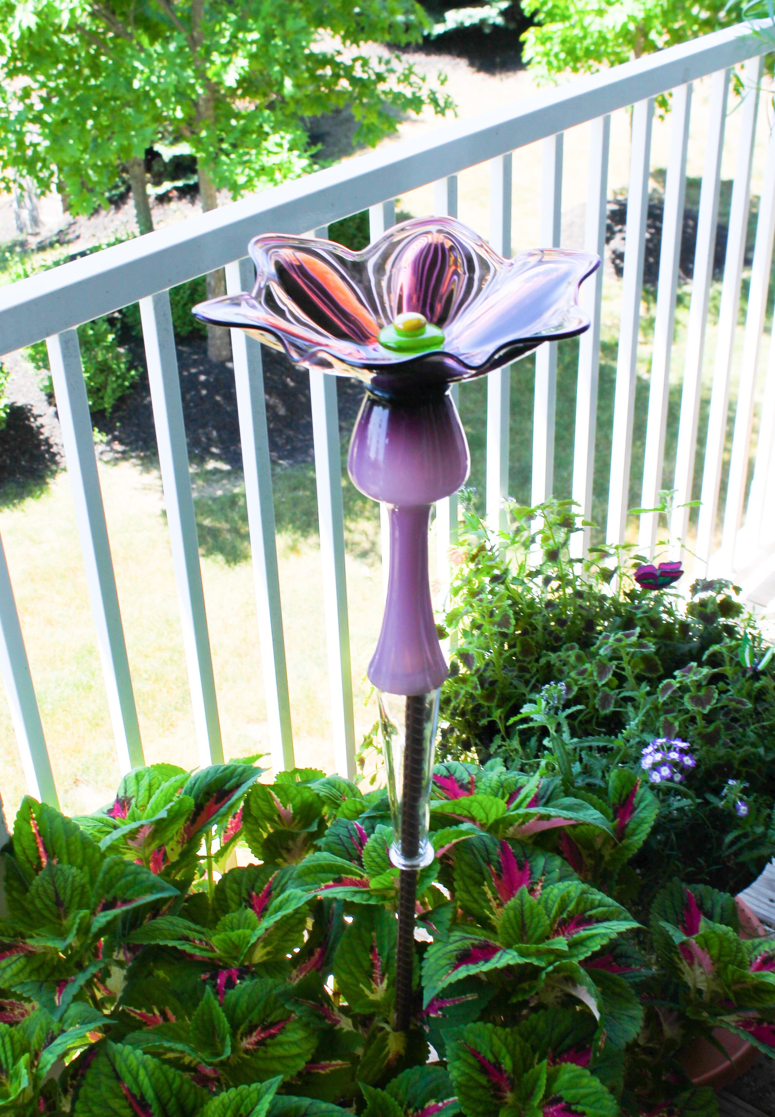 Glass Garden Art Flower Totem Purple / Upcycled Vintage Glass | Etsy