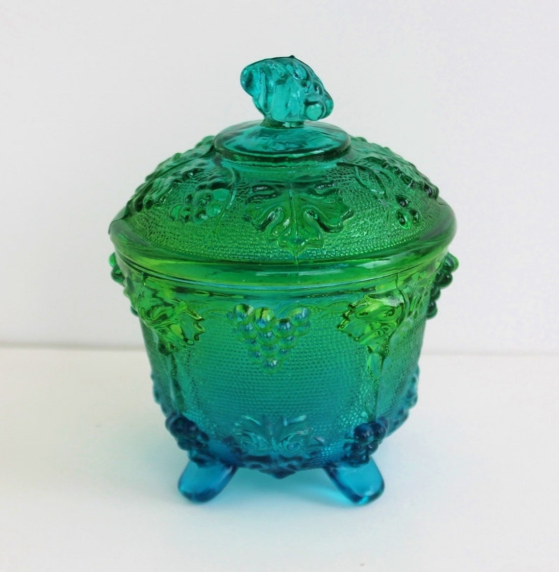 Vintage Luminescent Blue Green Glass Candy Dish Footed with Etsy