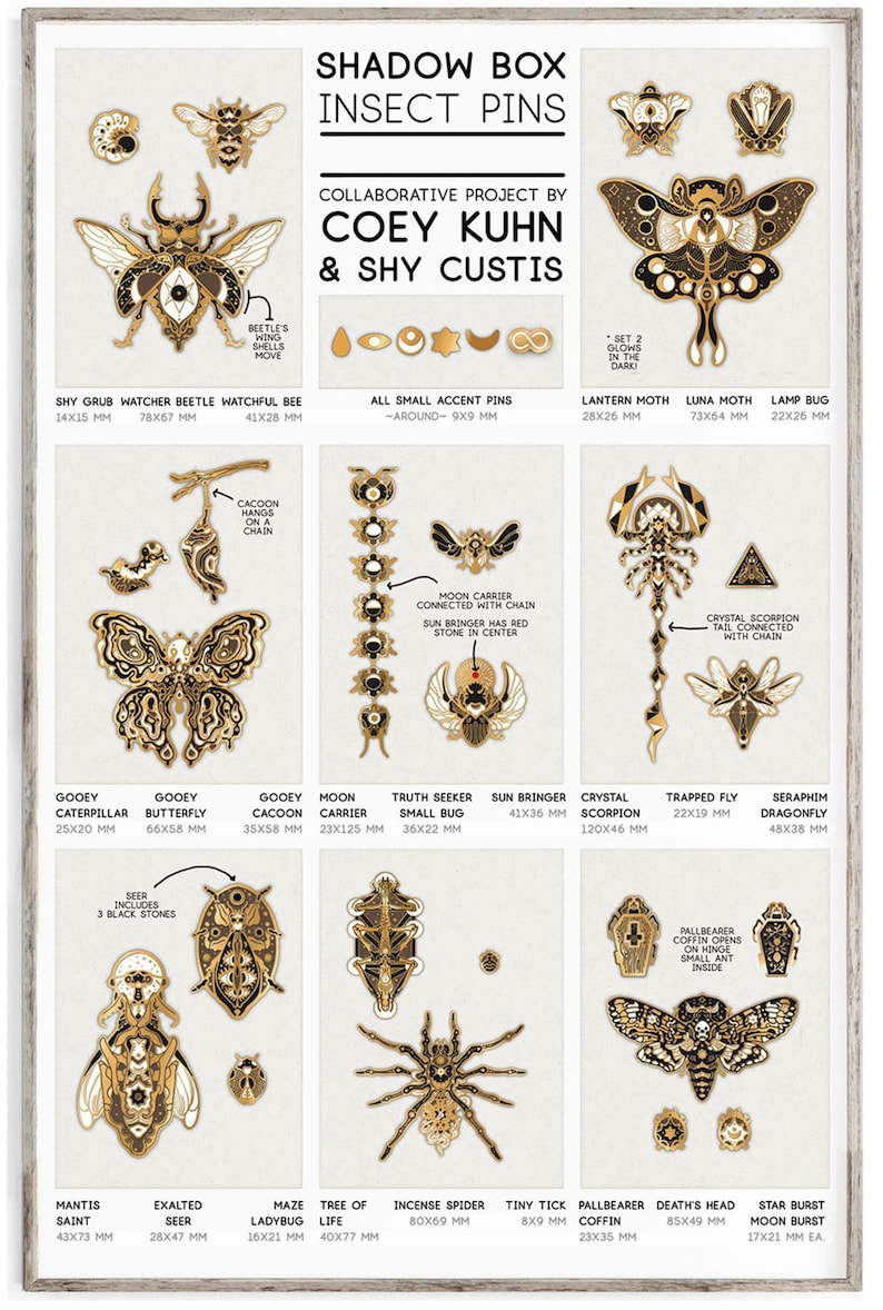 Shy & Coey: Shadow Box Occult Insects Pins image 2