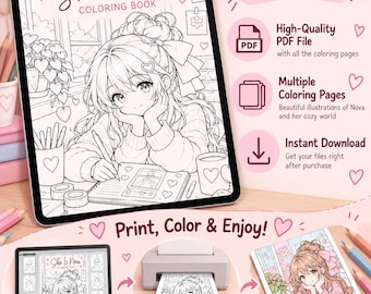 She Is Nova Coloring Book |  Anime Girl Coloring Pages | Printable PDF | Digital Download
