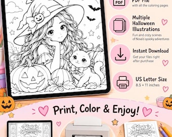 Nova’s Spooky Adventures Coloring Book | Halloween Anime Coloring Pages | Printable PDF for Kids & Teens