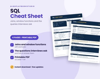 Arkusz ściągawek SQL | Połączenia, funkcje okienne i wzorce rozmów kwalifikacyjnych (PDF)