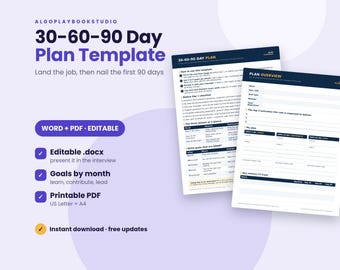 30-60-90 Day Plan Template | New Job & Interview Plan | Word + PDF