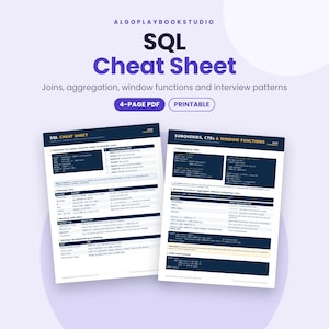 SQL Cheat Sheet | Joins, Window Functions & Interview Patterns (PDF)
