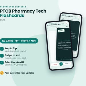 PTCB Exam Flashcards | Pharmacy Technician Study Guide | 122 Cards | PDF + Interactive