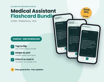 Medical Assistant Exam Prep Bundle | CCMA, Phlebotomy & EKG Flashcards | 278 Cards | PDF + Interactive