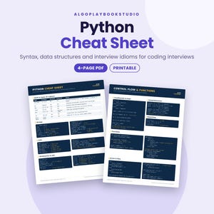 Python Cheat Sheet for Coding Interviews | 4-Page Printable PDF