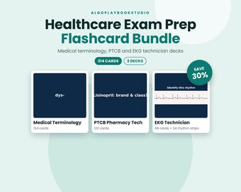 Healthcare Exam Prep Flashcard Bundle | Medical Terminology, PTCB & EKG | 314 Cards (PDF)