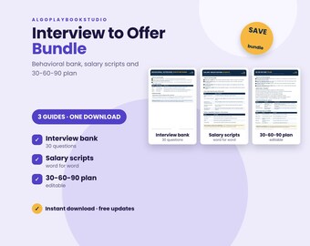 Interview to Offer Bundle | Behavioral Questions, Salary Scripts & 30-60-90 Plan