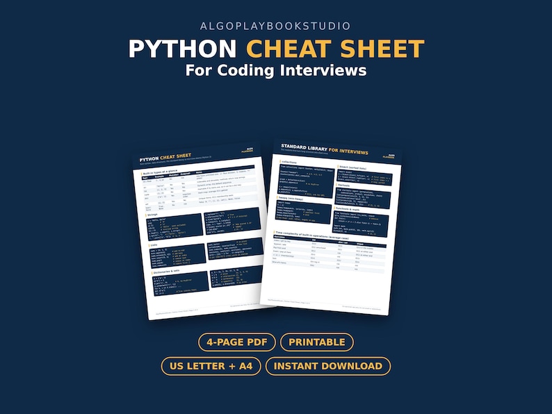 Python Cheat Sheet for Coding Interviews | 4-Page Printable PDF image 1