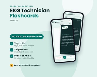 EKG Technician Flashcards | 68 Cards with Rhythm Strips | CET Exam Study Guide | PDF + Interactive