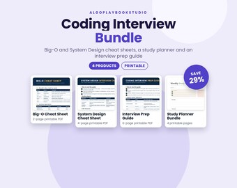 Coding Interview Bundle | Big-O Cheat Sheet, Planner & Prep Guide (PDF)