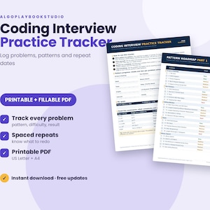 Rastreador de práctica para entrevistas de programación / 75 problemas por patrón (PDF)