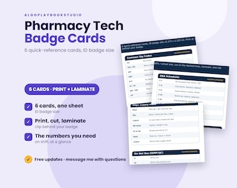 Pharmacy Tech Badge Reel Cards | Quick Reference Cheat Sheet (Digital Download)