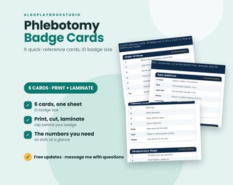 Phlebotomy Quick Reference Cards | 6 Printable Cheat Sheets (Digital Download)