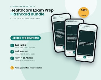 Healthcare Exam Prep Flashcard Bundle | Medical Terminology, PTCB & EKG | 314 Cards | PDF + Interactive