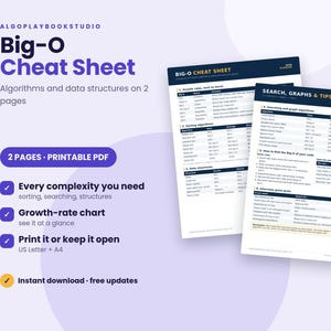 Aide-mémoire sur la notation Big-O | Algorithmes et structures de données (PDF imprimable)