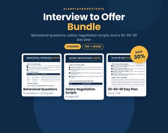 Interview to Offer Bundle | Behavioral Questions, Salary Scripts & 30-60-90 Plan