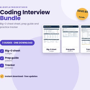 Coding Interview Bundle | Big-O Cheat Sheet, Planner & Prep Guide (PDF)