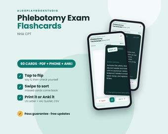 Phlebotomy Exam Flashcards | 60 Cards | NHA CPT Study Guide | Order of Draw | PDF + Interactive