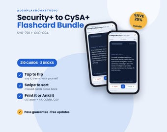 Security+ to CySA+ Flashcard Bundle | CompTIA SY0-701 + CS0-004 | 210 Cards | PDF + Interactive