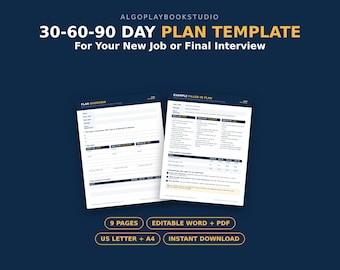 30-60-90 Day Plan Template | New Job & Interview Plan | Word + PDF