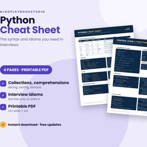 Python Cheat Sheet for Coding Interviews | 4-Page Printable PDF