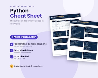 Foglio riassuntivo di Python per colloqui di programmazione / PDF stampabile di 4 pagine