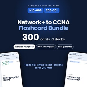 Network+ to CCNA Flashcard Bundle | CompTIA N10-009 + Cisco 200-301 | 300 Cards | Network Engineer Study