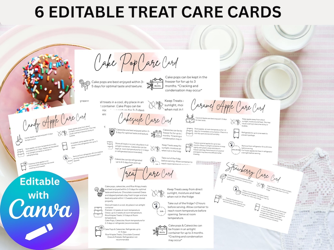 Editable Treat Care Card Bundle | Canva Template for Bakeries (digital ...