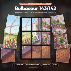 Bulbasaur 143/142 Uitgebreide kunstprint | Stellar Crown-mapdisplay | Geïnspireerd door Pokémon (digitale download)