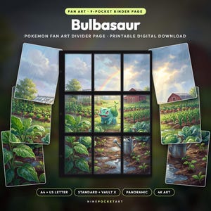 Page de séparation Bulbizarre pour classeur | Illustration Pokémon pour classeur à 9 pochettes | Illustration à imprimer pour classeur | Téléchargement numérique