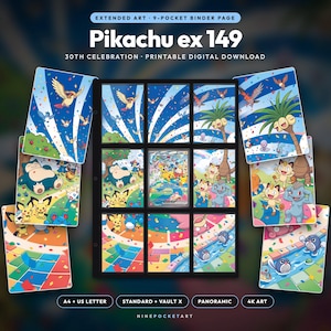 Stampa artistica estesa di Pikachu ex 149/128 / Espositore per raccoglitore del 30° anniversario / Ispirato ai Pokémon (Download digitale)