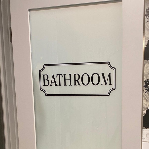 Bathroom Vinyl Decal, Washroom Vinyl Decal,  Glass Door Decal, vinyl lettering, Rectangle Border Fame sign, Wall sticker HH2065