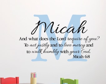 Micah 6:8 Vinyl Wall Words, Scripture Bible Verse Vinyl, Act Justly Love Mercy Walk Humbly with your God, wall decal, monogram MIC6V8-0003