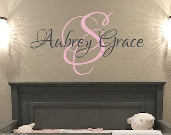 Monogram Wall Decal, Nursery Name, Initial and Name Monogram Vinyl Decal, Wall Sticker, Baby Girl, Baby Boy, Personalized CT4542