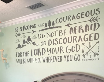 Be strong and courageous, Explorer Nursery, arrows, mountains,Vinyl wall decal Nursery seek adventure and truthJoshua 1:9 brave JOS1V9-0015