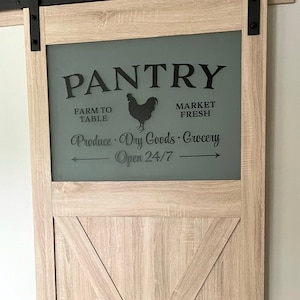 Pantry, Farm to table Market Fresh Produce Dry Goods Grocery, Open 24/7 Glass door Wall Decal decor Sign, Kitchen Door, Rooster  HH2311