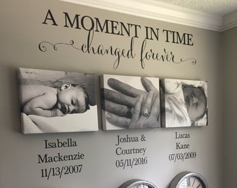 A Moment in time changed forever Photo Picture wall Vinyl Wall Decal sticker lettering with names and dates, custom, HH2147