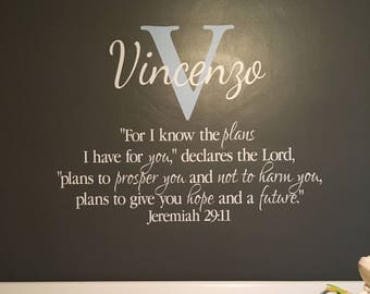 Jeremiah 29:11- Monogram Scripture Christian Religious Bible verse Vinyl nursery wall decor-I know the plans Nursery decor JER29V11-0028