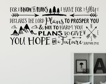 For I know the plans I have for you, Explorer Nursery, arrows, mountains, Vinyl wall decal Nursery wall sticker Jeremiah 29:11 JER29V11-0001