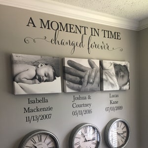 A Moment in time changed forever Photo Picture wall Vinyl Wall Decal sticker lettering with names and dates, custom, HH2147