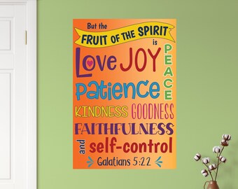 Fruit of the Spirit - Removable Vinyl Wall Decal - Galatians 5:22 - Wall poster - wall words - Youth Room-Sunday School Room GAL5V22-0012