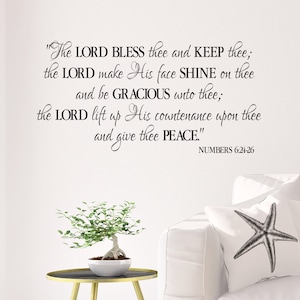 Numbers 6:24-26 - The Lord Bless thee and Keep thee KJV Benediction Blessing-  Religious Bible Verse wall vinyl NUM6V24-0006