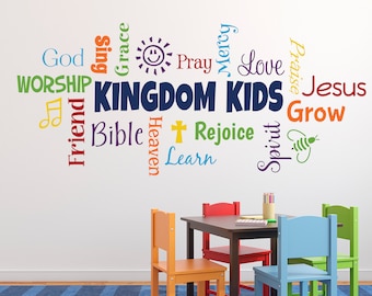 Word collage, KINGDOM KIDS, Sunday School, Church Nursery, Fellowship hall, Inspirational, Wall Vinyl, Wall Words, Vinyl Sticker RE3142