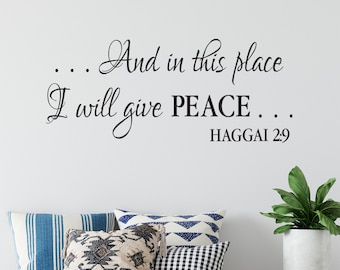 Et à l’endroit où je donnerai la paix, Aggée 2:9, Écriture Mur Religieux Vinyle Verset Église Bureau Decal HAG2V9-0001