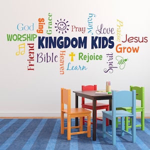 Word collage, KINGDOM KIDS, Sunday School, Church Nursery, Fellowship hall, Inspirational, Wall Vinyl, Wall Words, Vinyl Sticker RE3142