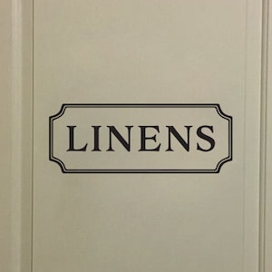 Linens Vinyl Decal, Kitchen decal, Glass Door Decal, vinyl lettering, Rectangle Border Frame sign, wall sticker, vinyl decal HH2221