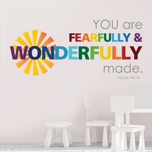You are fearfully and wonderfully made, handmade, Psalm 139:14, Psalms, vinyl decal, school Youth Room Sunday School PS139V14-0031