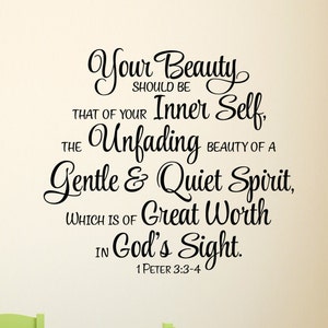 1 Peter 3:3-4 Great worth in God's sight Teen Girl Scripture wall decal Bible Verse Wall Vinyl 1PET3V3-0001 image 1